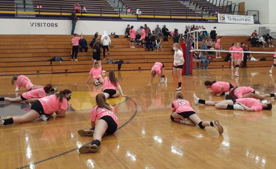 Pictured: Elmira Falcons (varsity) warming up for game taken by: Kelsey Hemple